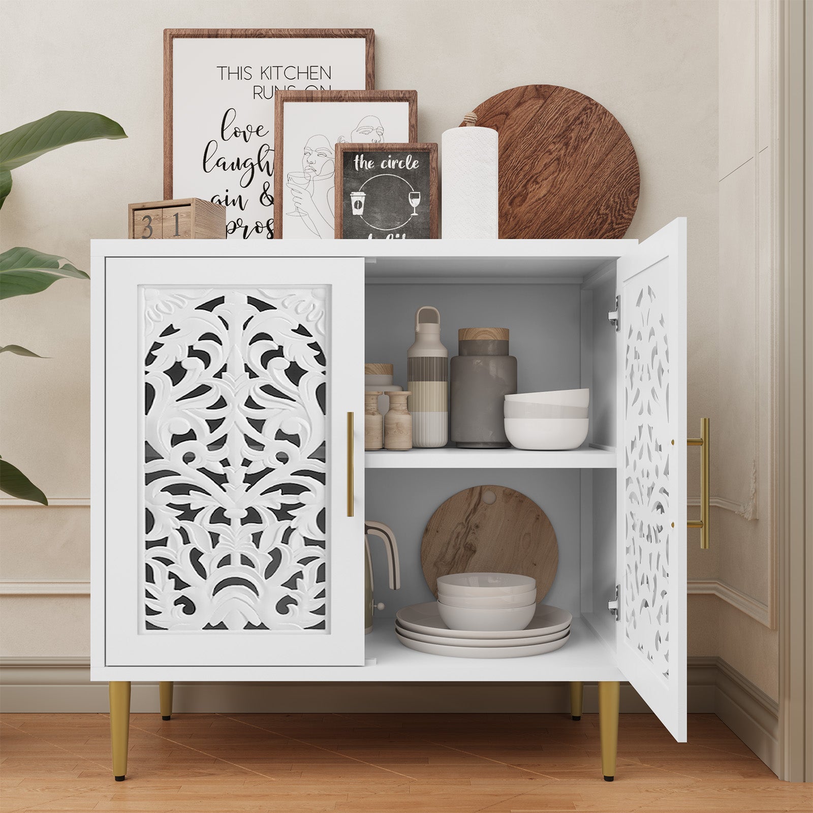 HLR 31.4" Accent Cabinet, 2 Doors Sideboards and Buffets Cabinet with Storage for Living Room, White