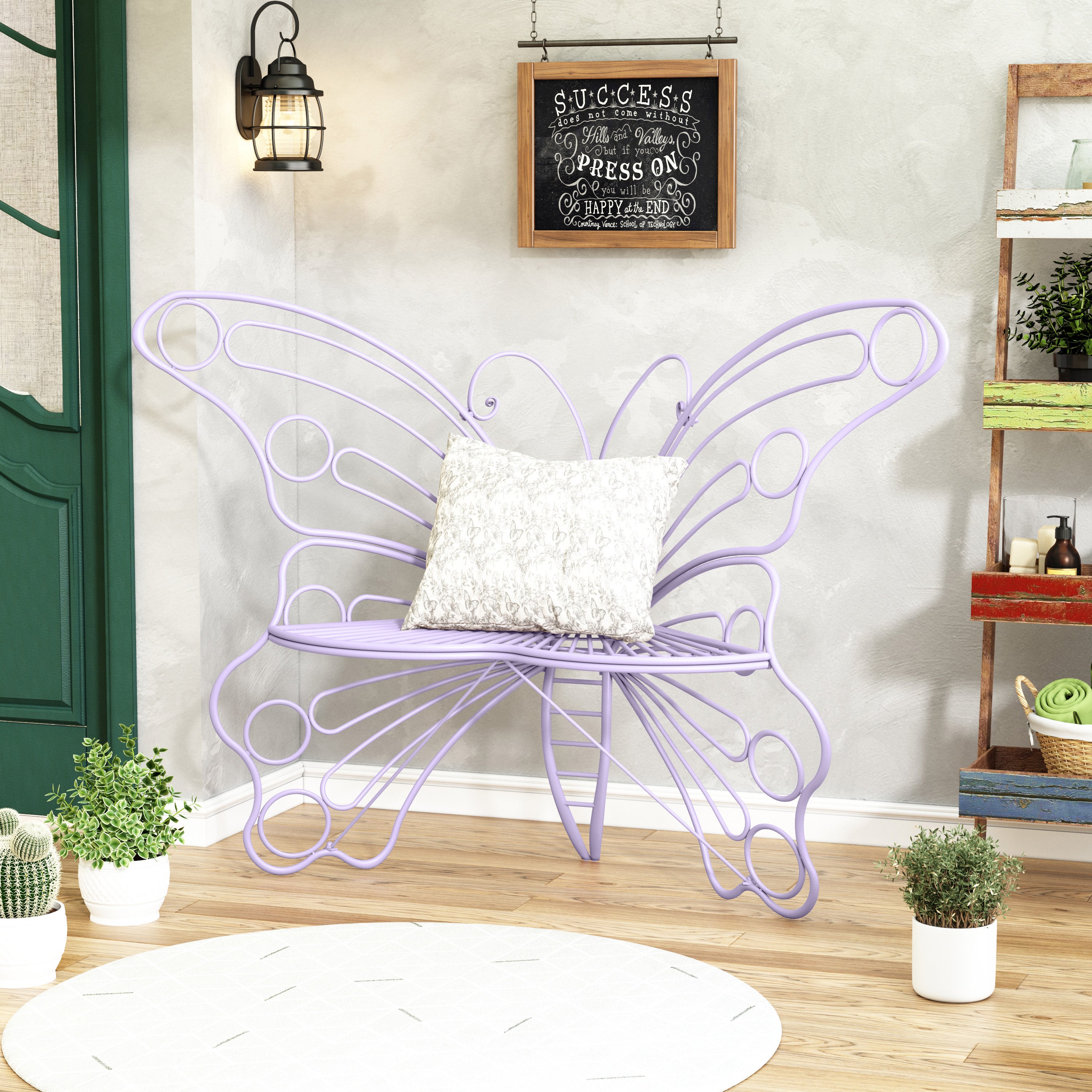 CBJCBJ 50" Weatherproof Outdoor Patio Bench，Metal Butterfly Design for Garden and Lawn Porch
