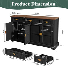 HLR® 60” Large Mid-Century Buffet Sideboard Cabinet