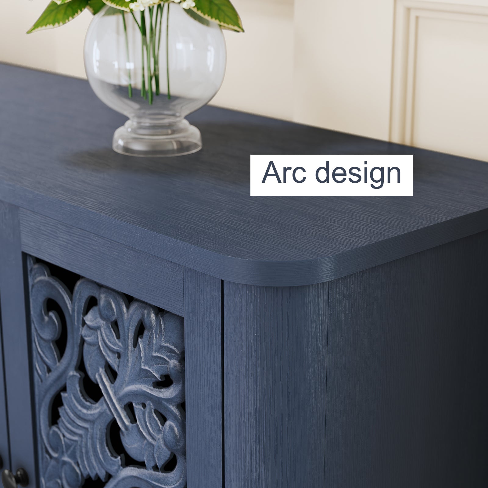 CBJCBJ 31.5" Retro Arc Carved Sideboard Buffet Cabinet, Wooden Credenza Storage for Dining Room,Blue