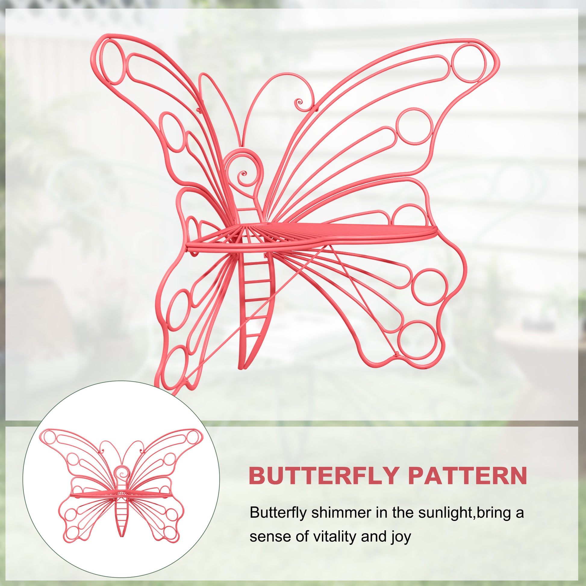 CBJCBJ 50" Weatherproof Outdoor Patio Bench，Metal Butterfly Design for Garden and Lawn Porch， Pink