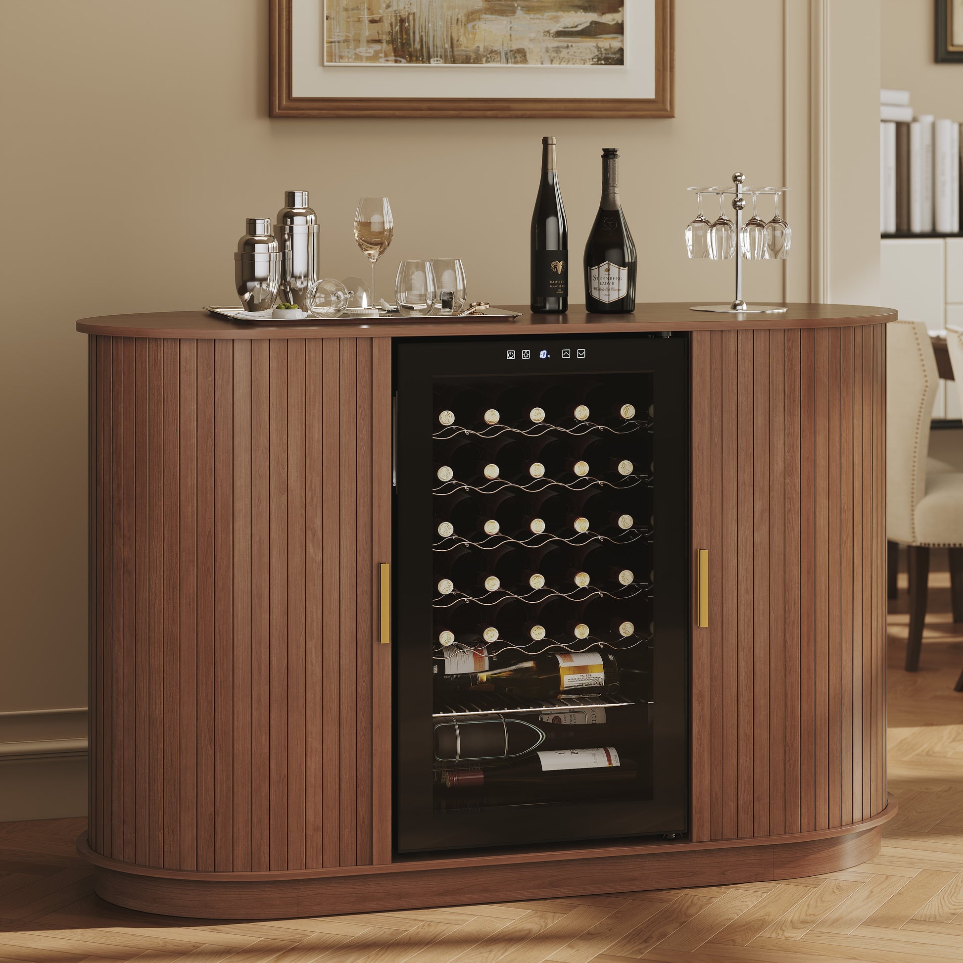HLR Mid Century Coffee Bar Cabinet, Wine Cabinet Mini Fridge Space, Brown