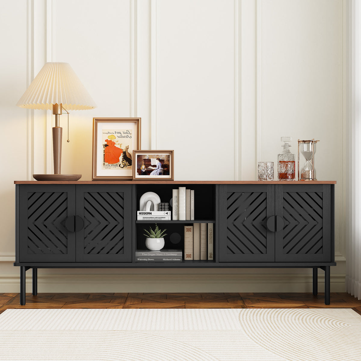 CBJCBJ Modern Mid Century 63" TV Stand for 70" TV with Storage, Entertainment Center for Living Room,Black