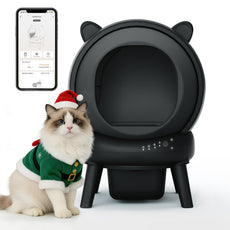 HLR 60L Smart Automatic Self-Cleaning Cat Litter Box, APP Control/Integrated Safety Protection, Cat Ears Design, White