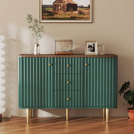 HLR® Sideboard Buffet Cabinet with Storage, 48" Fluted Accent Cabinet with 2 Drawers and 2 Doors