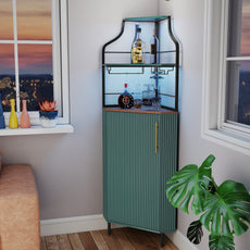 HLR Corner Coffee Bar Cabinet with LED Strip, 4-Tiers Modern Tall Liquor Cabinet with Wine Rack for Dining Room