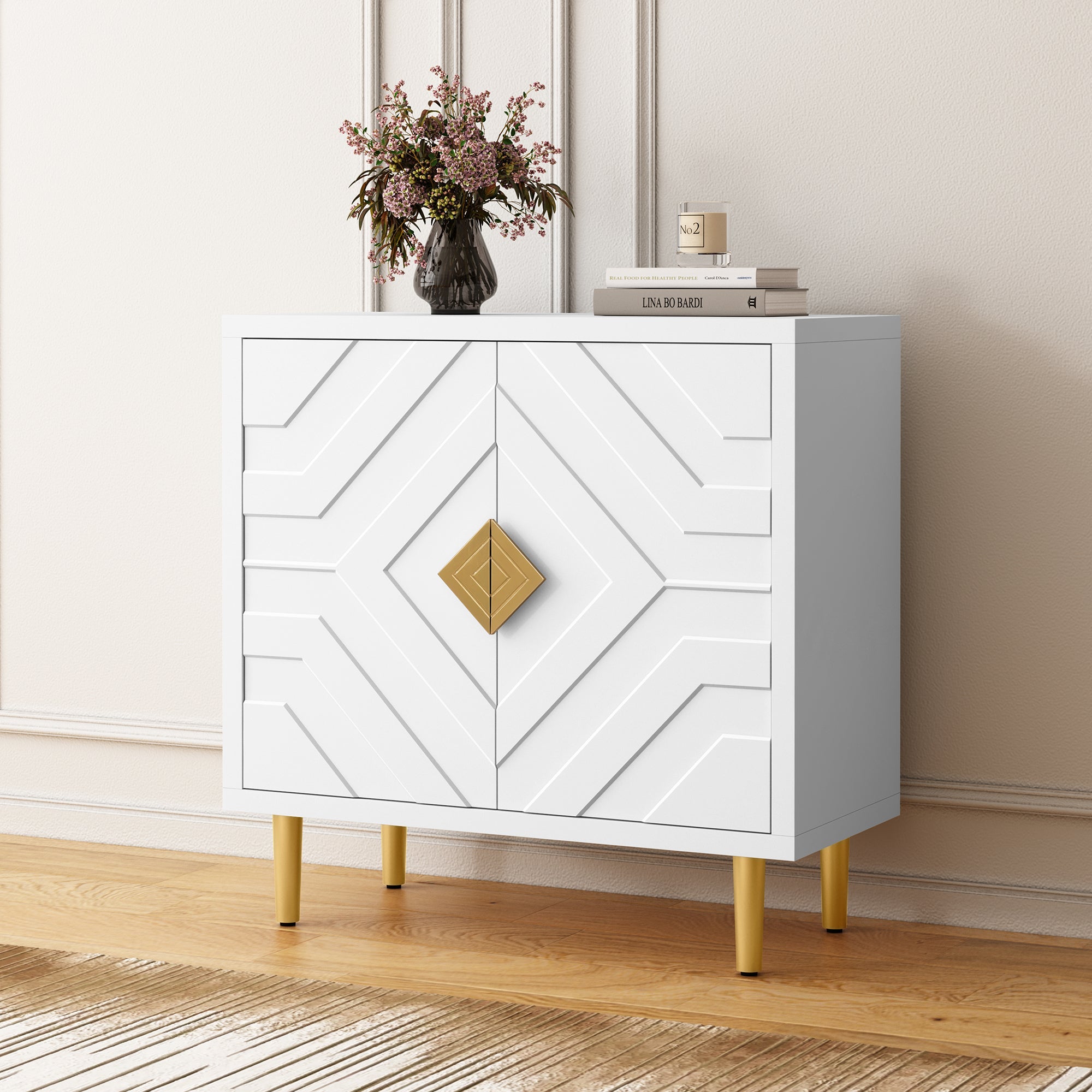 CBJCBJ 31.7" Modern Accent Sideboard Buffet Cabinet with 2 Doors & Shelves, Credenza for Living Room Storage, White