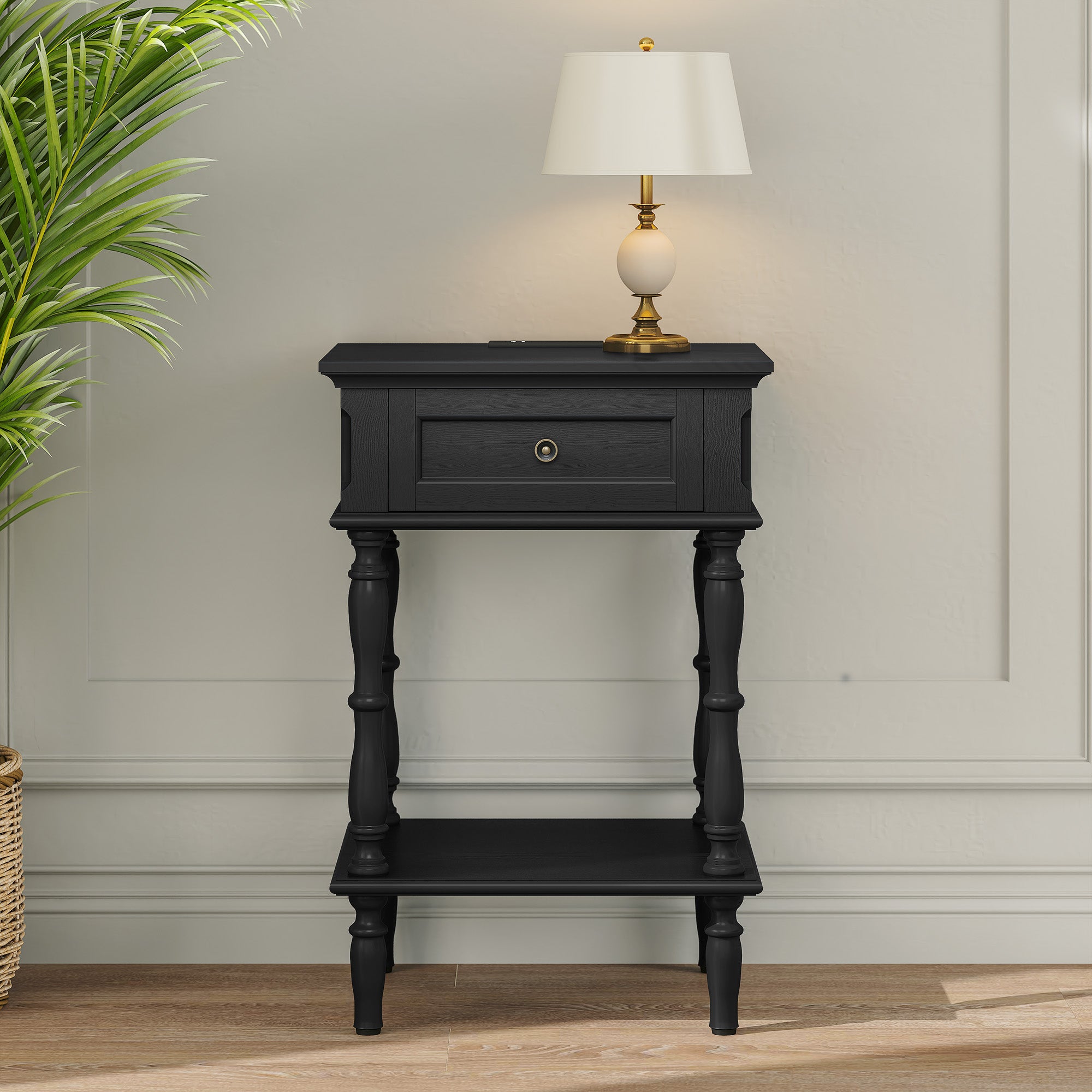 CBJCBJ 17" Retro Minimal Assembly Nightstands, Side Table with Drawer and Socket, For Bedroom, Living Room