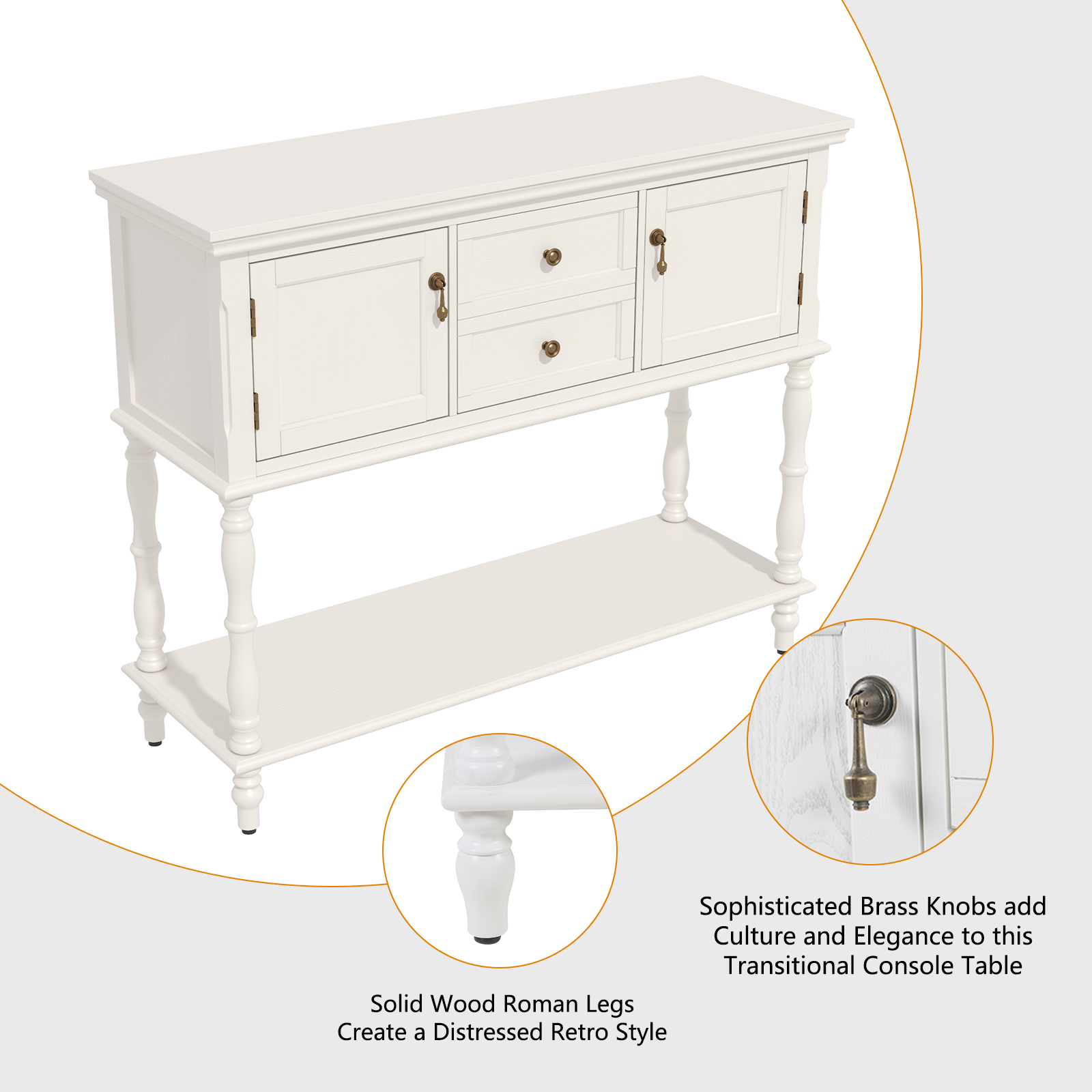 HLR 42" Farmhouse Modern Console Table, Entryway Table with Storage Shelf for Living Room, White