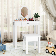 CBJCBJ Kids Vanity Set with Mirror and Stool（Detachable Top）, Wooden 2 in 1 Princess Makeup Desk Dressing Table,White