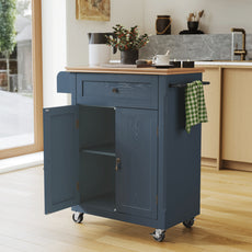 CBJCBJ Kitchen Islands Cart on Wheels with Storage, Wood Microwave Table with Drawers and Spice Box , for Dining Room,Blue