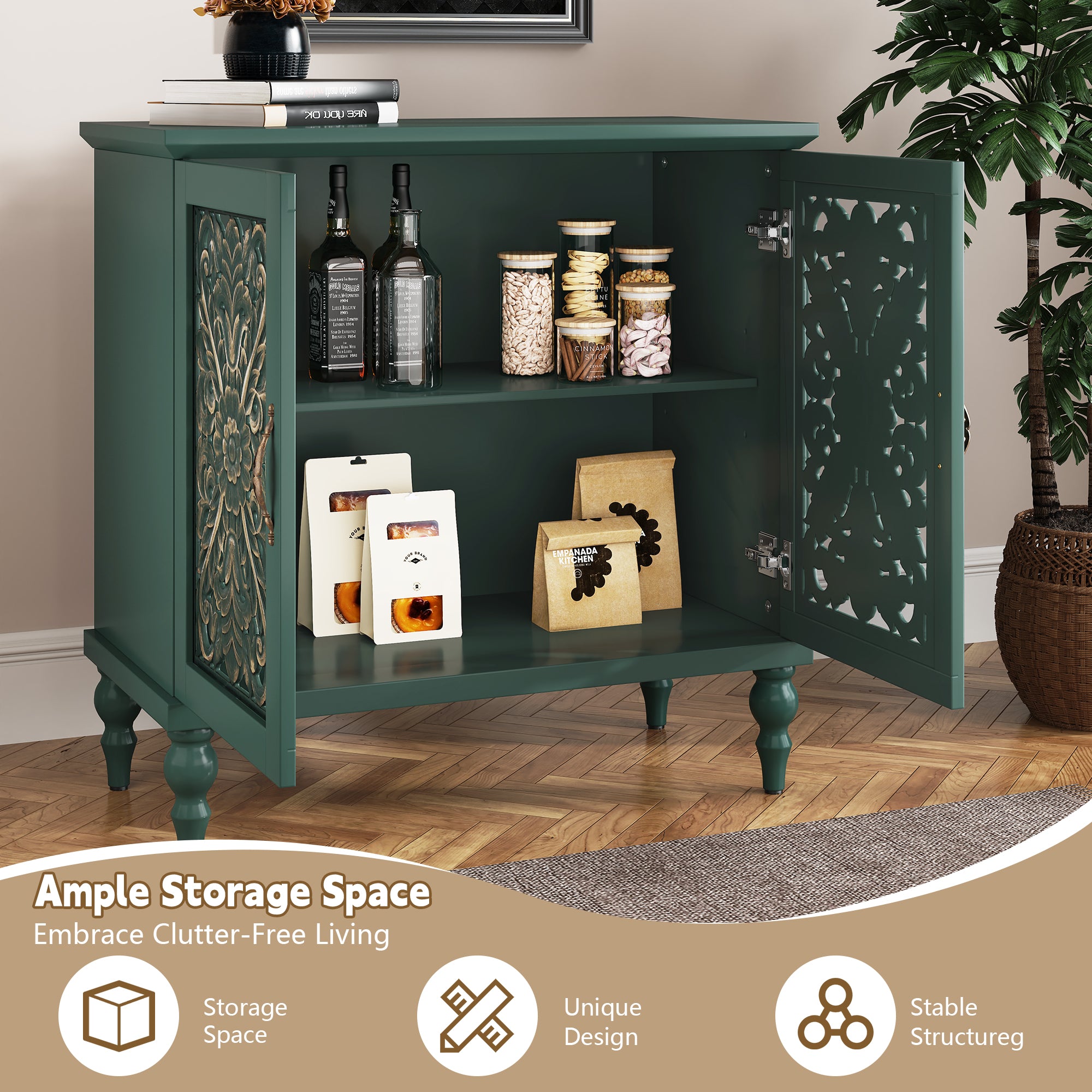 CBJCBJ 31.5" Mid Century Retro Sideboard Buffet Cabinet 2 Door, Accent Cabinet for Dining Room,Green