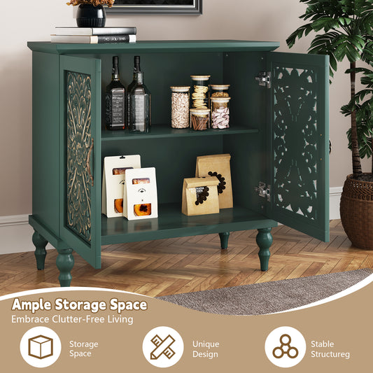 CBJCBJ 31.5" Mid Century Retro Sideboard Buffet Cabinet 2 Door, Accent Cabinet for Dining Room,Green