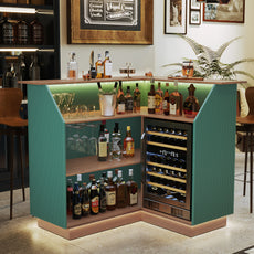 CBJCBJ L-Shaped Home Bar Cabinet,4-Tier Corner Bar counter with Fridge Space,Unit Wine Cabinet with Storage,Green