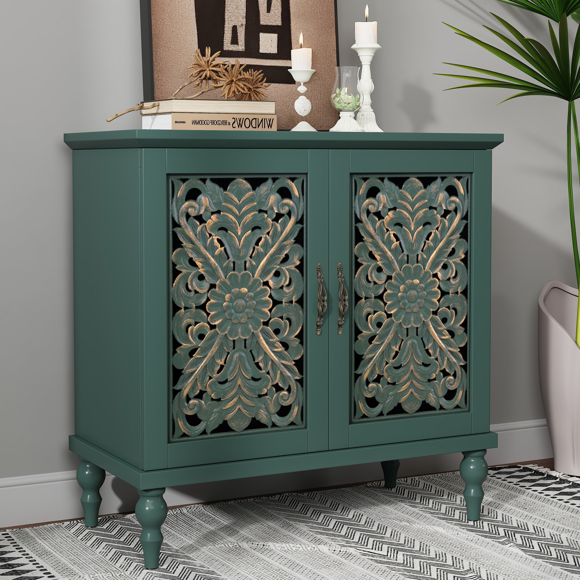 HLR 31.49" Accent Cabinet, 2 Doors Sideboards and Buffets Cabinet Buffet Cabinet with Storage for Living Room, Green