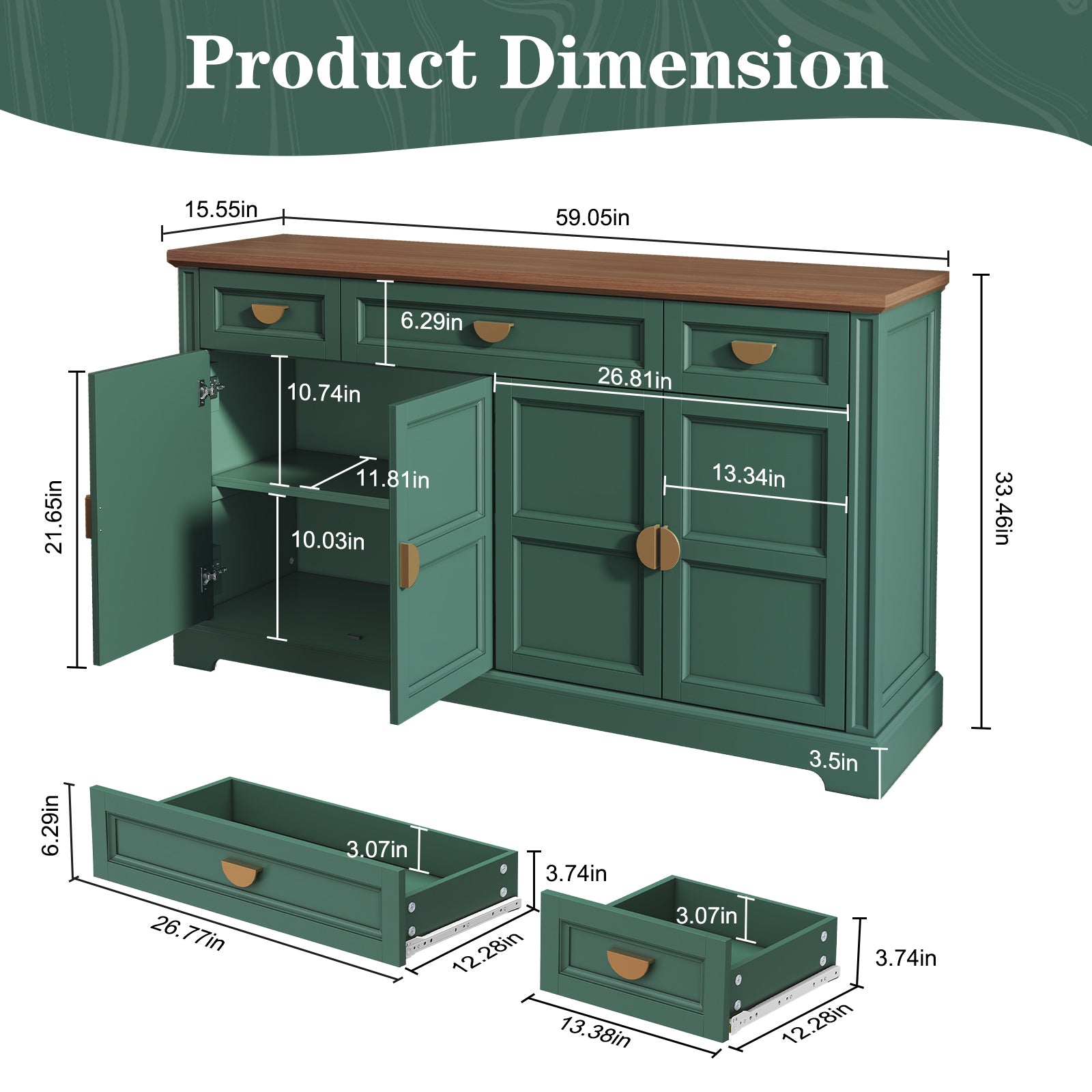 CBJCBJ Modern 60" Large Sideboard Storage Cabinet with Drawers, Farmhouse Wooden Coffee Bar