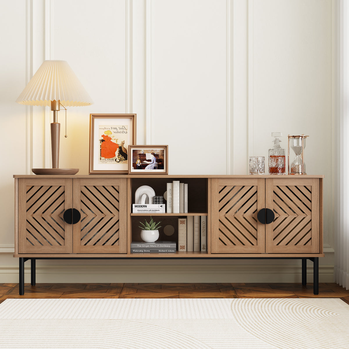 CBJCBJ Modern Mid Century 63" TV Stand for 70" TV with Storage, Entertainment Center for Living Room,Wood