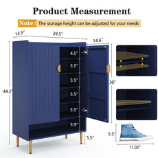 CBJCBJ 7-Tier Shoe Cabinet Storage with 2 Door and Adjustable Shelves Wood Shoes Rack for Entryway, Blue