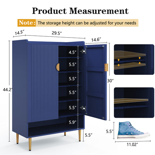 CBJCBJ 7-Tier Shoe Cabinet Storage with 2 Door and Adjustable Shelves Wood Shoes Rack for Entryway, Blue