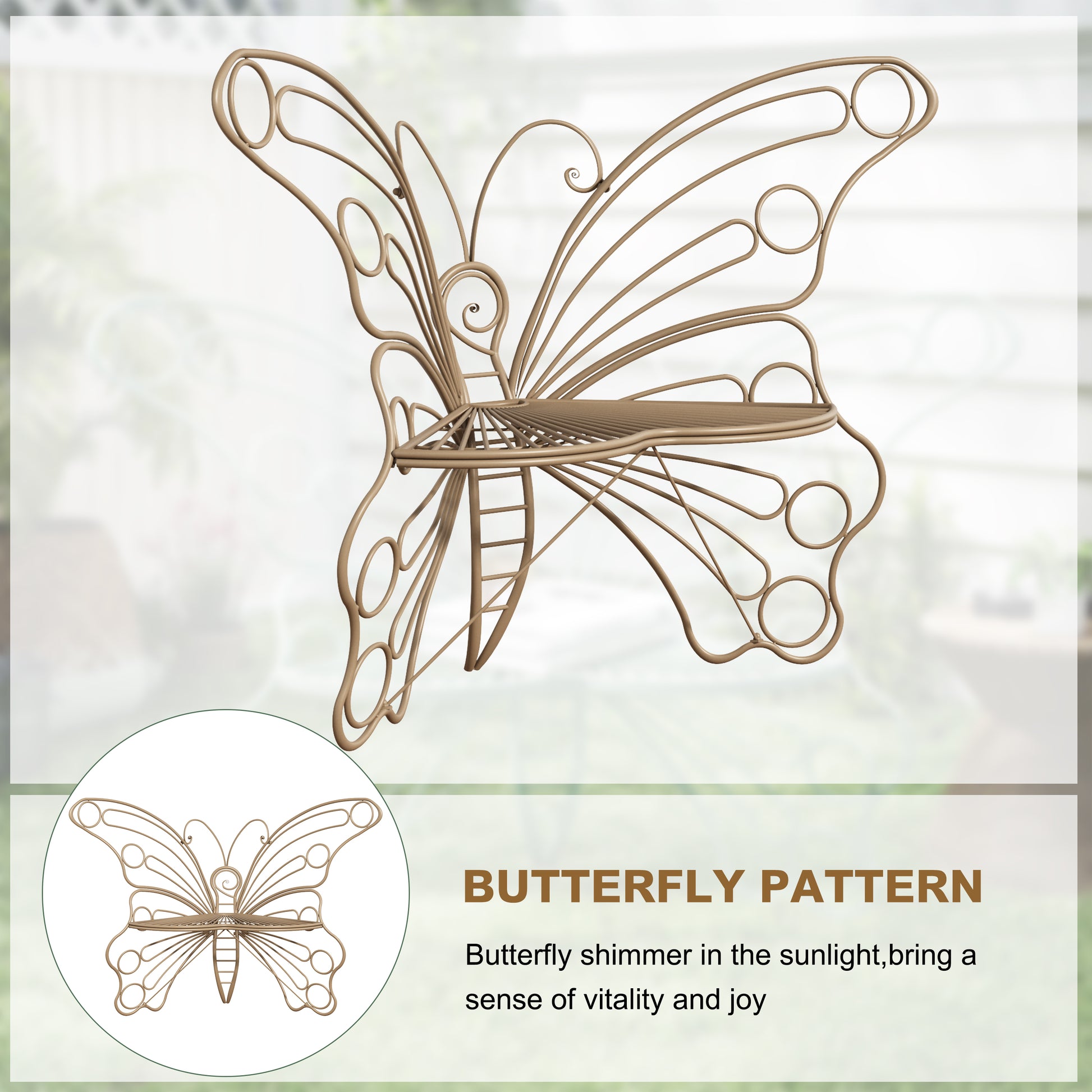 CBJCBJ 50" Weatherproof Outdoor Patio Bench，Metal Butterfly Design for Garden and Lawn Porch， Teak