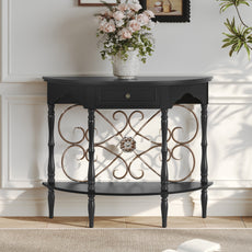 CBJCBJ Retro Console Table with Drawers, Assembled Entryway Storage Table, Accent Table for Hallway,Black
