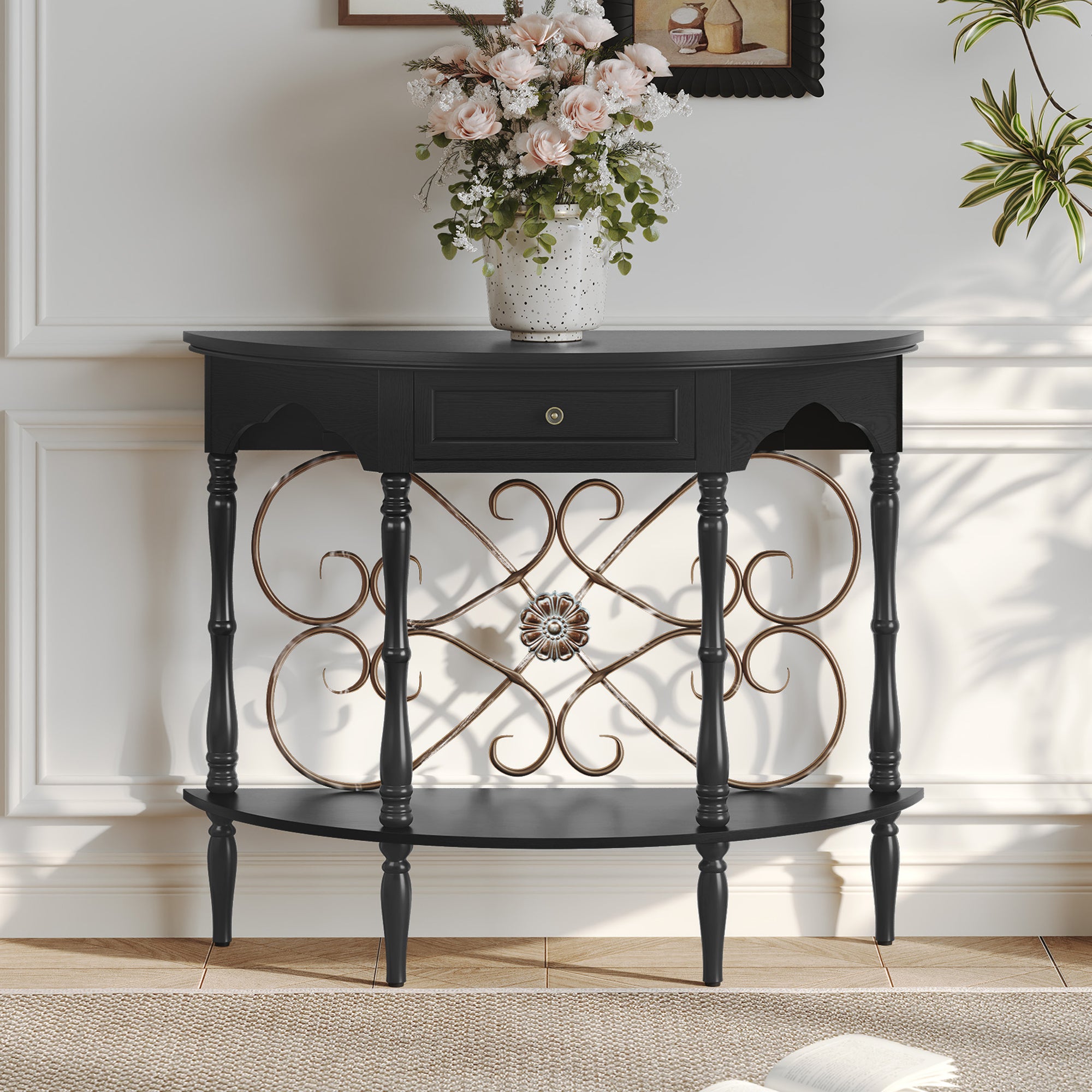 CBJCBJ Retro Console Table with Drawers, Assembled Entryway Storage Table, Accent Table for Hallway,Black
