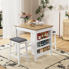 HLR Farmhouse Dining Table Set for 2, Small Kitchen Table Chairs Set of 2 with Tufted for Apartment, White