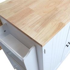 HLR 50.39" Kitchen Island with Storage, Wood Top Cart with Drop Leaf and Wheels, White