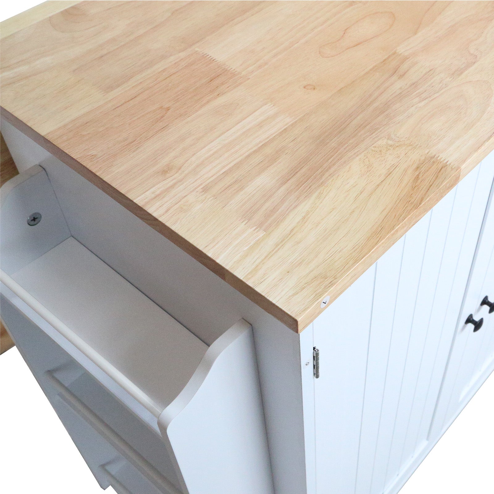HLR 50.39" Kitchen Island with Storage, Wood Top Cart with Drop Leaf and Wheels, White