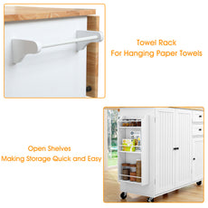 HLR 50.39" Kitchen Island with Storage, Wood Top Cart with Drop Leaf and Wheels, White