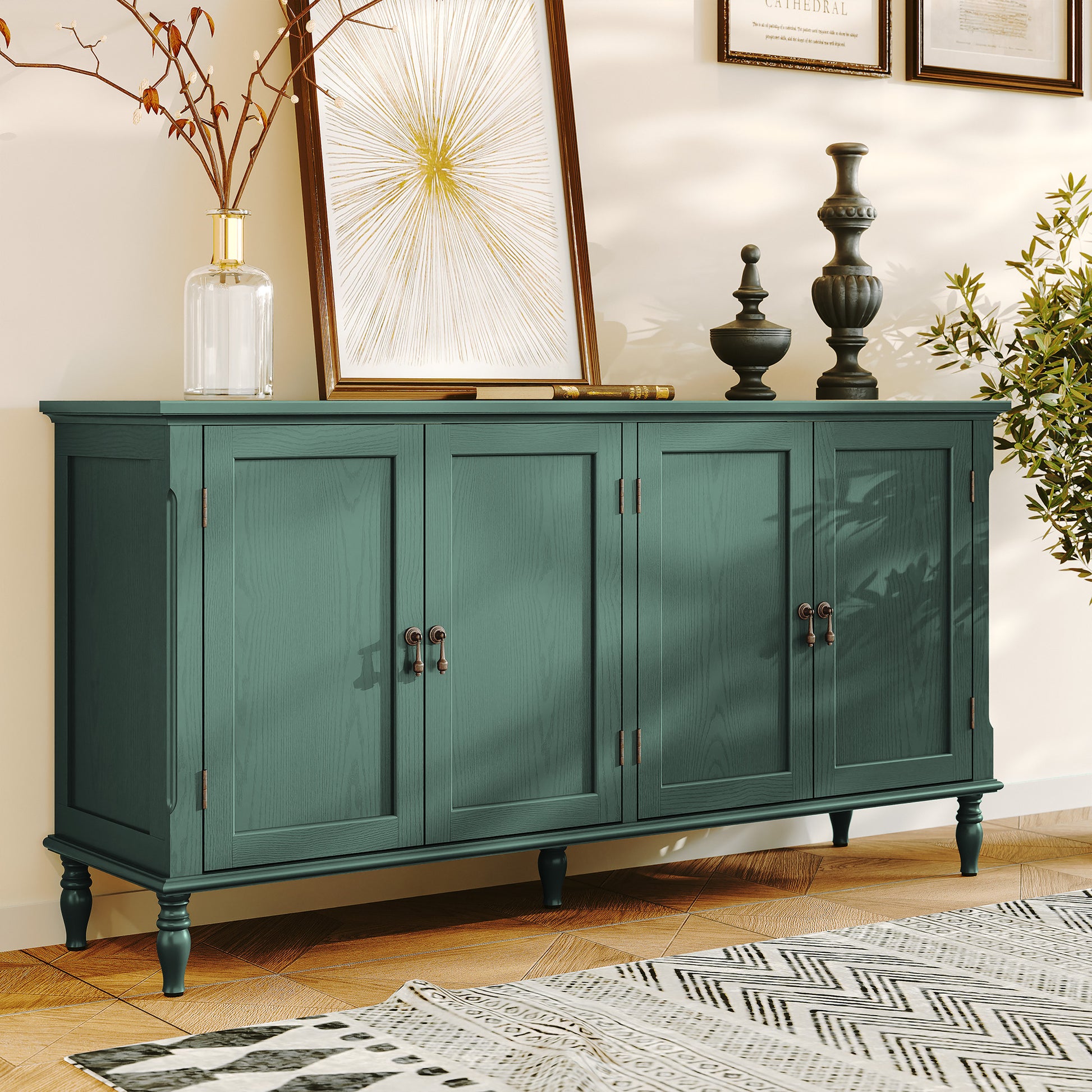 HLR 58'' Large Sideboard Buffet Cabinet with Storage, 4 Doors Modern Credenza Table for Living Room