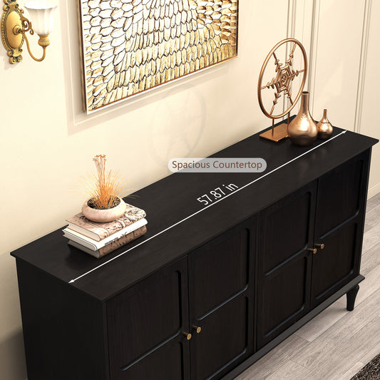 CBJCBJ Mid-Century 58'' Wood 4 Door Sideboard Buffet Cabinet for Living Dining & Bedroom (Black)