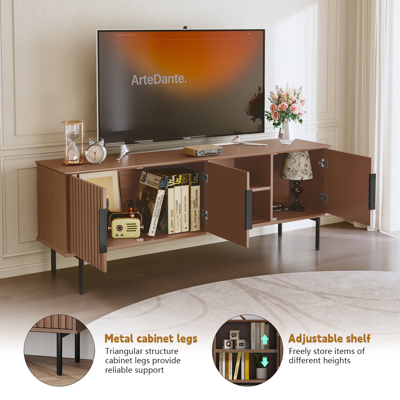 CBJCBJ Modern TV Stand for up to 65", Brown Entertainment Center with Storage, for Living Room