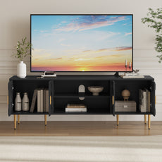 HLR Modern 70" TV Stand, for TVs up to 80", Living Room Entertainment Center with 4 Door Storage Cabinet, Black