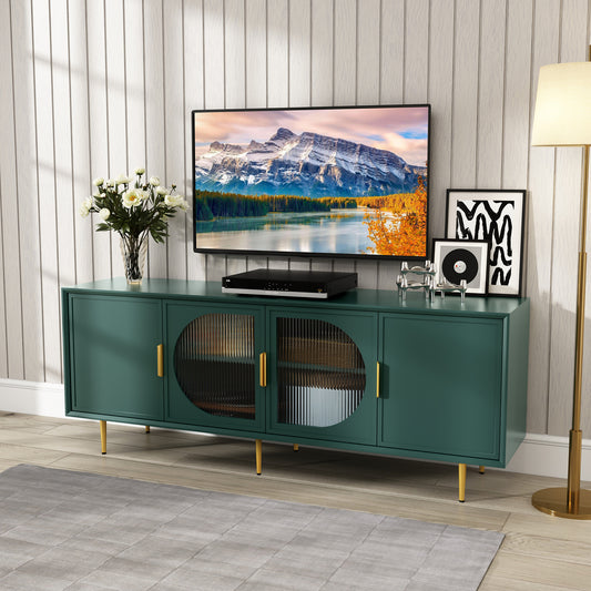 CBJCBJ 66" TV up to 75" Stand for Living Room, Entertainment Center with Glass Storage Cabinet,Green