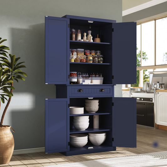 72" Tall Kitchen Pantry Cabinet with Drawer & Adjustable Shelves, Freestanding Storage Cabinet, Navy Blue