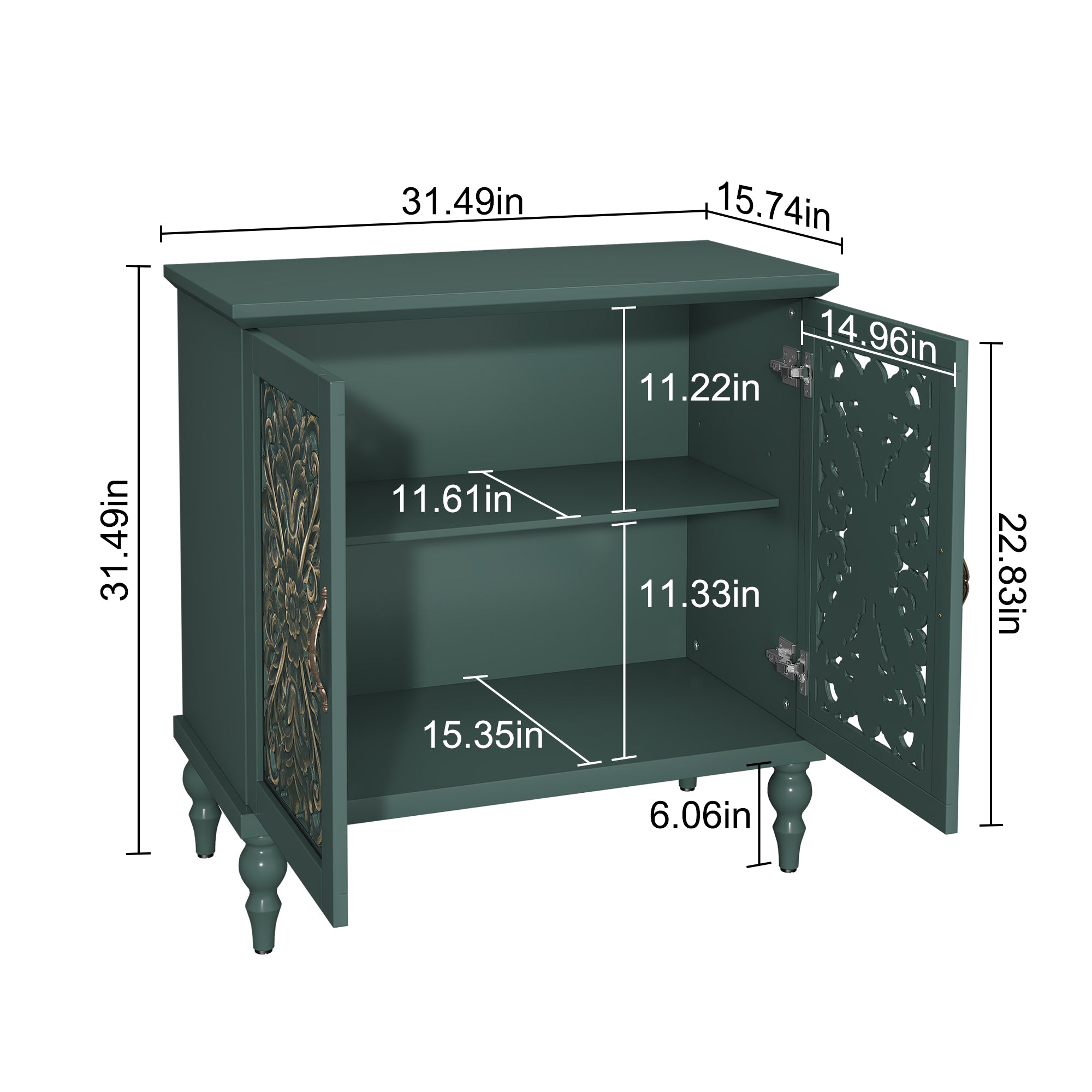 CBJCBJ 31.5" Mid Century Retro Sideboard Buffet Cabinet 2 Door, Accent Cabinet for Dining Room,Green