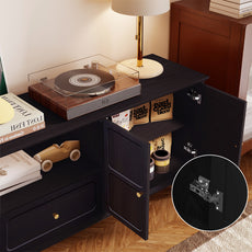 CBJCBJ 67"Mid-Century Modern TV Stand with Storage and Adjustable Partition , Media Console for TVs up to 75", Black
