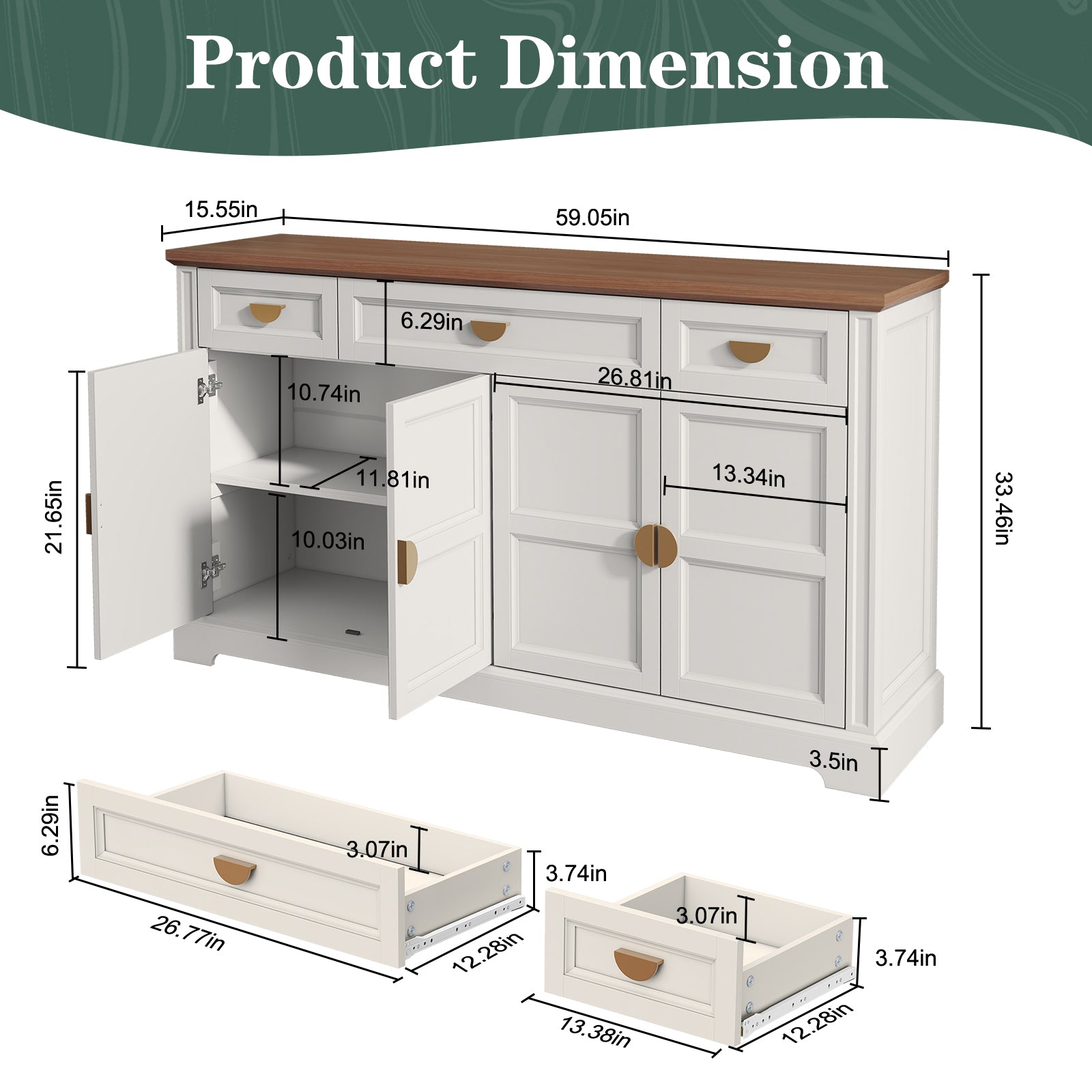 HLR® 60” Large Mid-Century Buffet Sideboard Cabinet