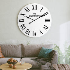 CBJCBJ 35.5” Farmhouse Large Shiplap Round Wall Clock with Roman Numeral for Living Room Decor,White