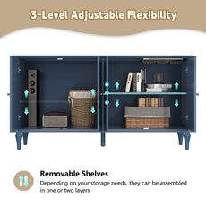 CBJCBJ Mid-Century 58'' Wood 4 Door Sideboard Buffet Cabinet for Living Dining & Bedroom, Blue