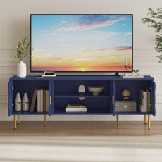 HLR Modern 70" TV Stand, for TVs up to 80", Living Room Entertainment Center with 4 Door Storage Cabinet, Blue