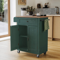 HLR Small Kitchen Islands Table with Storage, Rolling Wood Microwave Cart on Wheels for Dining Room, Green