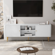 HLR 67 In Fluted TV Stand for TVs Up to 75 Inch, Mid Century Modern Entertainment Center with Storage, White