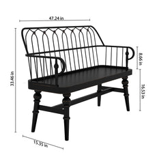 HLR Farmhouse Entryway Bench, Spindle Back Support Wood Dining Benches for Living Room, Mudroom, Black