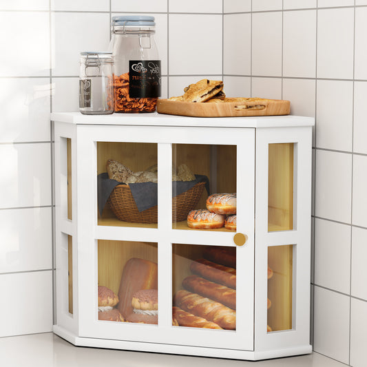 CBJCBJ Bamboo Bread Box, 2-Tier Countertop Storage Rack, Modern Retro Pantry Decor,White