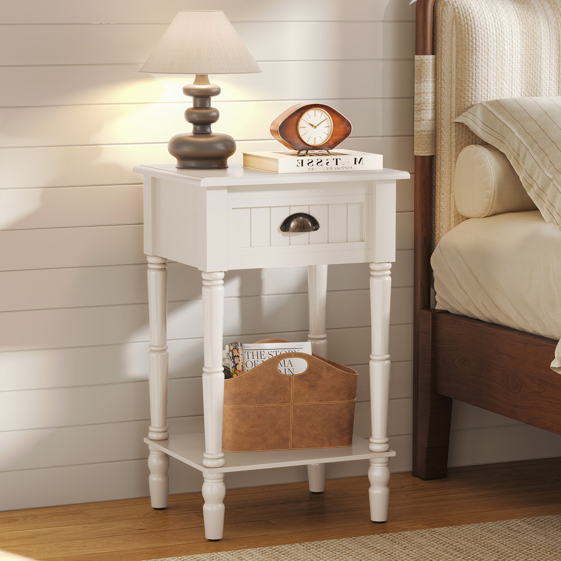 CBJCBJ 26.8"H Retro Nightstands, Side Table with Drawers and Open Shelves, for Bedrooms and Sofas,White