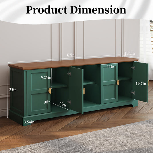 HLR Green 67" Modern Farmhouse TV Stand, Wood Entertainment Center for 75 In TV for Living Room
