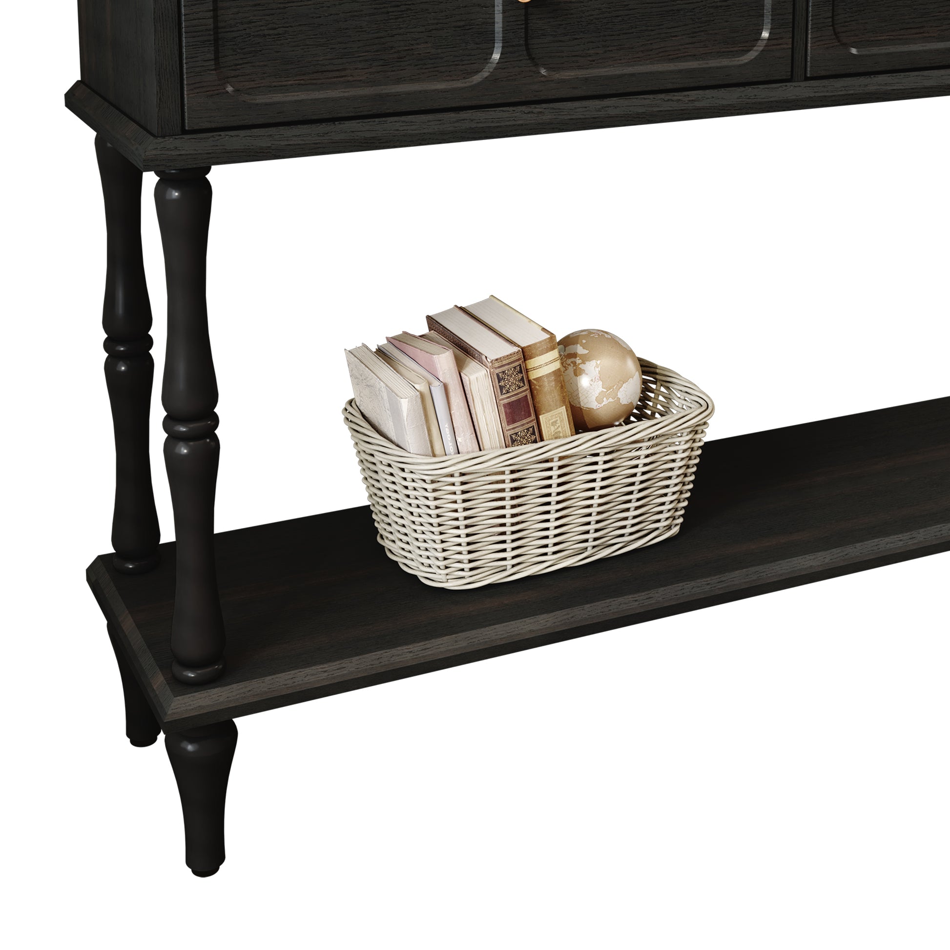 HLR 47" Mid Century Console Table, Aged Finish Entryway Table with Storage Shelf for Hallway, Black