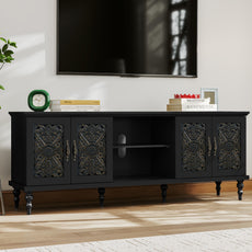 HLR Retro 67" TV Stand, for TVs up to 75", Living Room Entertainment Center with Carved Storage Cabinet, Black